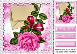 Pretty Pink Rose with Envelope on Lace 8x8