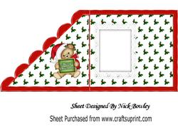 Cute Little Bear in Santa Hat with Holly Edge Insert