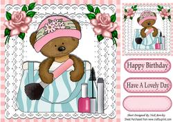 Handbag Teddy with Makeup, Gingham & Pink Roses 8x8