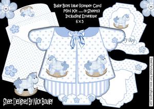 Baby Boys Blue Romper Card with Rocking Horse 6x5 Mini Kit