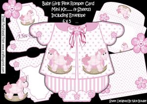 Baby Girls Pink Romper Card with Rocking Horse 6x5 Mini Kit