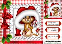 Cute Mouse in Santa Hat with Holly and Big Bow 8x8