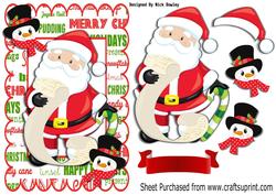 Santa with His List and Snowman in Top Hat