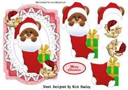 Christmas Teddy in a Stocking with Robin, Bracket Topper