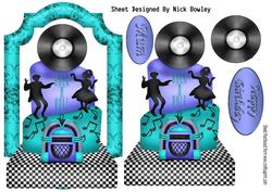 Rock N Roll Birthday Cake with Record, Turq and Blue