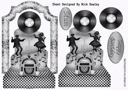 Rock N Roll Birthday Cake with Record, Silver/ Black