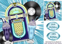 Jukebox, Records and Milkshakes Blue Memorabilia 8x8