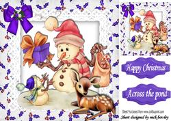 Snowman with Son and Little Deer 8x8