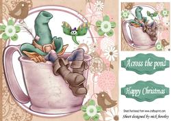 Gnome in Green Hat Taking a Nap in a Teacup 8x8