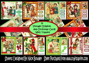 12 Lovely Vintage Christmas Cards of Children 8x8 Kit