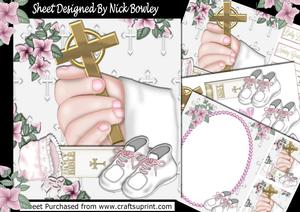 Hand with Cross and Bible for Baby Girl Christening 8x8 Kit