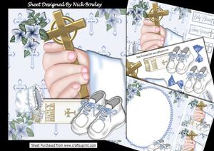 Hand with Cross and Bible for Baby Boy Christening 8x8 Kit