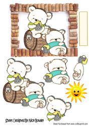 Too Much of the Amber Nectar Cute White Bears in Cork Frame