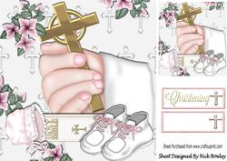 Hand with Cross and Bible for Baby Girl Christening 8x8