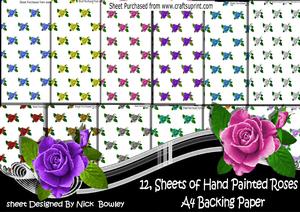 12 Sheets of Painted Roses Backing Paper
