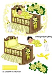 Baby Boy/girl Sleeping in a Crib, with Roses and Bow