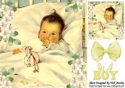 Gorgeous Vintage Baby Boy Sucking His Thumb 8x8