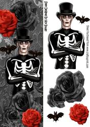 Skelly Man with Red /black Roses & Bats Tall Dl