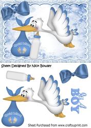 Special Delivery Stork with Baby Boy & Bottle
