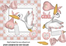 One Beautiful Baby Girl, Special Delivery with Stork 7x7