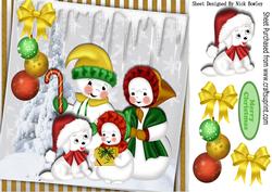 Snowman Family with Puppy and Baubles 8x8