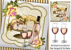 Cheese and Wine with Pink Wine and Roses 8x8