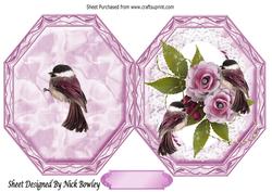 Lovely Octagon Quick Card with Pink Flowers and Birds
