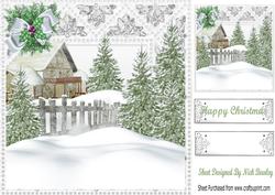 Cottage in the Snow with Fir Trees 8x8
