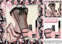 Black and Pink Lace Basque in Rose Frame 8x8