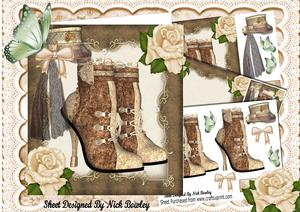 Pretty Lace Brown & Cream Steampunk Boots with Roses Kit