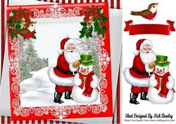 Lovely Santa with Snowman and Robin 8x8