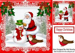 Snowman and Santa in the Snow with Robin 8x8