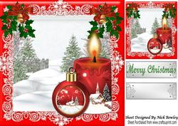 Pretty Lighted Candle with Bauble and Snow Scene 8x8