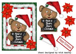 A Beary Merry Christmas, with Cute Bear and Poinsettias
