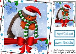 Cute Robin in Hat and Scarf with Bow and Stars 8x8