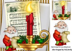 Santa with His List, Candlelight, and Hymn 8x8