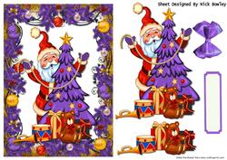 Santa with Christmas Tree and Toys in Purple Christmas Frame