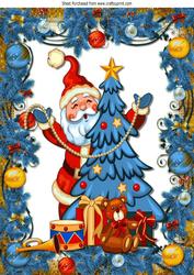 Santa with Christmas Tree and Toys in Blue Frame A4