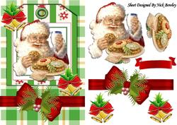 Santa with Milk and Cookies on a Tag with Bow
