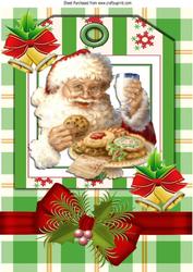 Santa with Milk and Cookies on a Tag with Bow A4