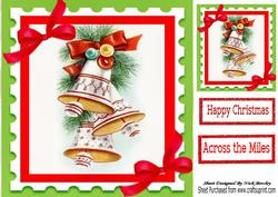 Christmas White and Gold Bells with Red Bow 8x8