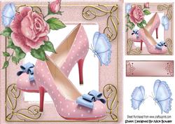 Pink Polkadot Vintage Shoes with Blue Bows and Butterflies