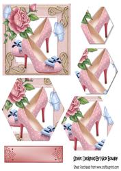 Vintage Shoes with Bow & Painted Roses Hexagon Pyramids