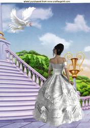 Beautiful Lady in White Gown & Dove A4 Topper