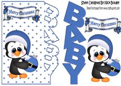 Babys Christmas with Cute Penguin with Blue Bauble