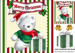Cute White Bear in Santa Hat with Present 8x8