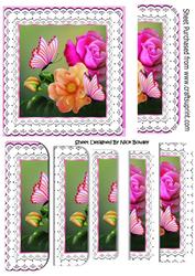 Pretty Roses and Butterflies on Lace with Side Stackers