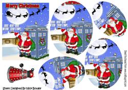 Santa in the Tardis in Snow Scene, Oval Pyramids