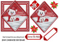 Little Bear in the Snow with Red Present, Card & Topper