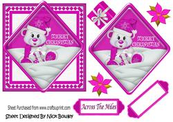 Little Bear in the Snow with Pink Present, Card & Topper